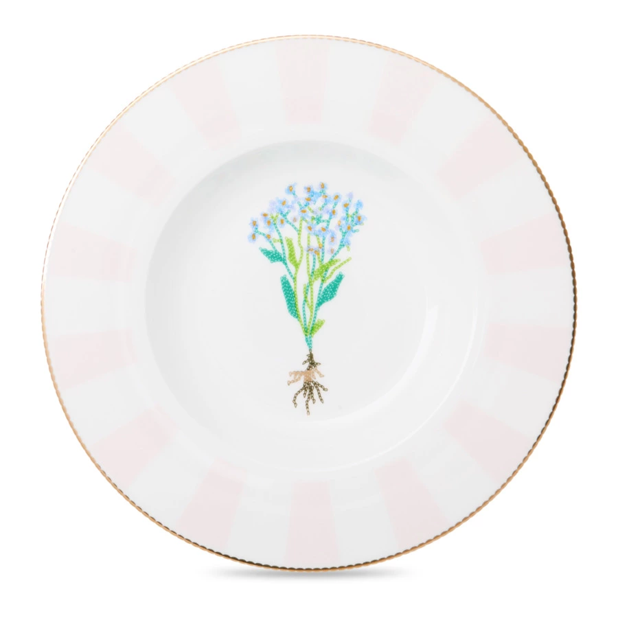 Тарелка суповая Shirokov Гербарий Незабудки 24 см, 300 мл, фарфор костяной, позолота