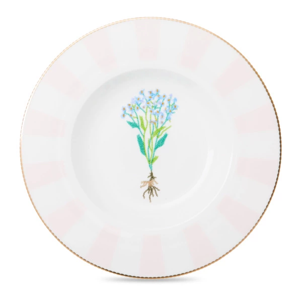 Тарелка суповая Shirokov Гербарий Незабудки 24 см, 300 мл, фарфор костяной, позолота