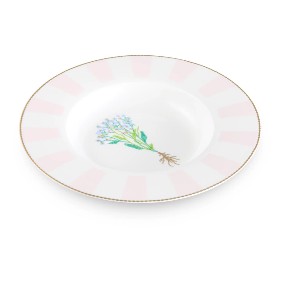 Тарелка суповая Shirokov Гербарий Незабудки 24 см, 300 мл, фарфор костяной, позолота