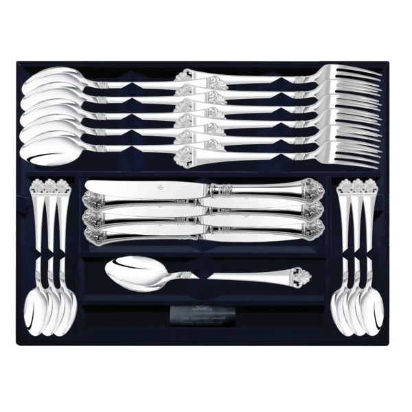 Набор столовых приборов в футляре АргентА Афина 1392,99 г, на 6 персон 24 предмета, серебро 925