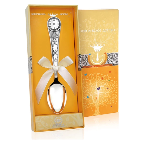 Ложка детская АргентА Королевское детство Часы 30,89 г, серебро 925