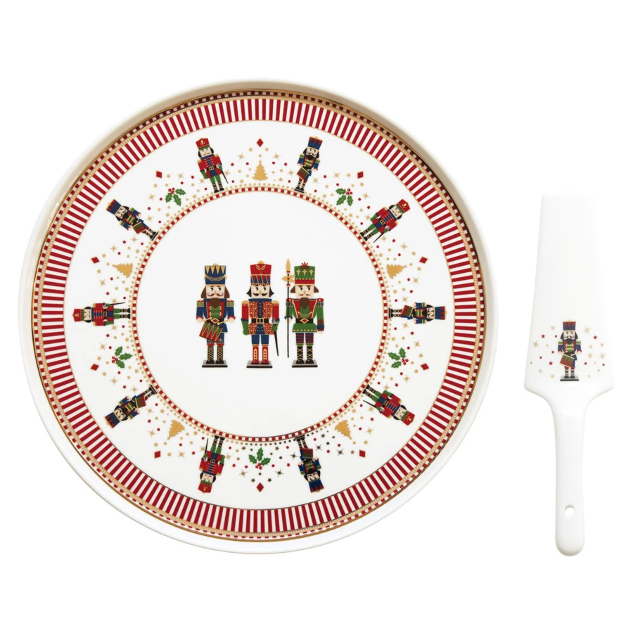 Блюдо для торта с лопаткой Easy Life Щелкунчик 32 см, фарфор твердый, п/к