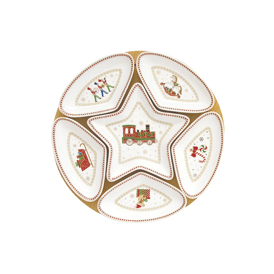 Набор чаш для закусок на подставке Easy Life Полярный экспресс 25 см, 6 шт, фарфор твердый, п/к