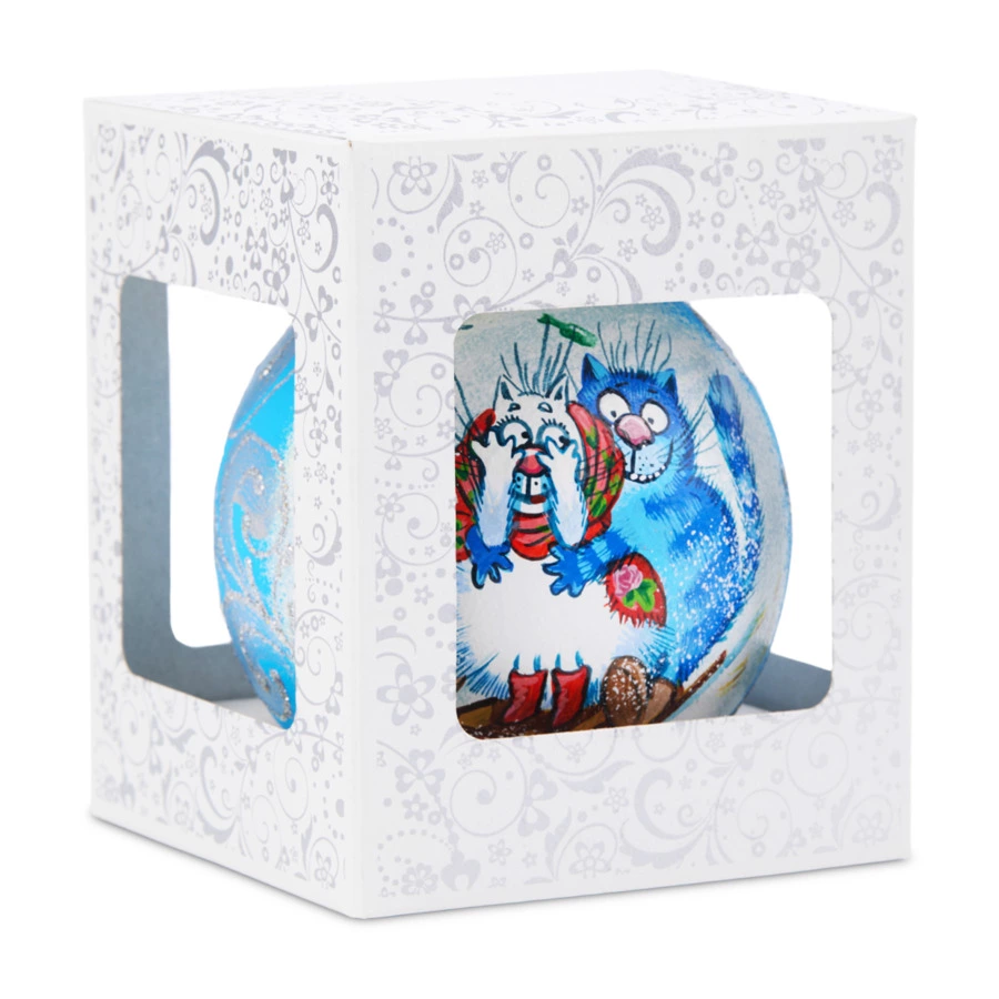 Игрушка елочная шар Bartosh Символ года Котики №1, 10 см, стекло, п/к-sale