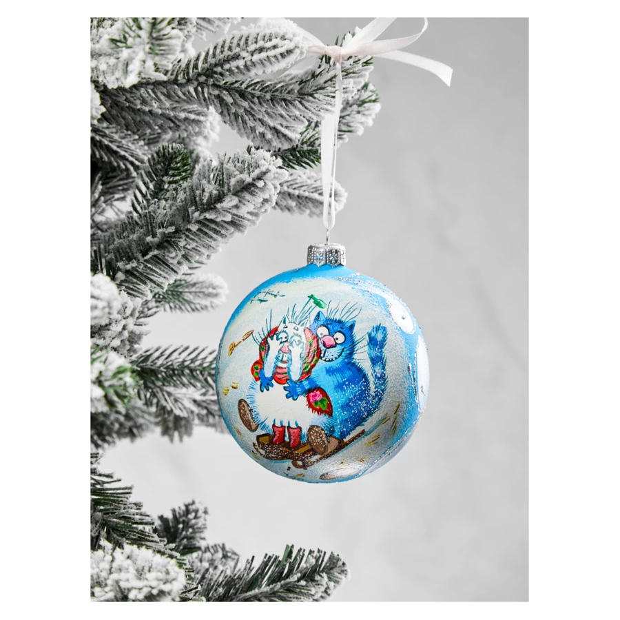 Игрушка елочная шар Bartosh Символ года Котики №1, 10 см, стекло, п/к-sale