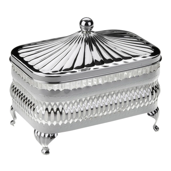 Масленка прямоугольная с крышкой Queen Anne 13х9см, сталь, стекло, посеребрение