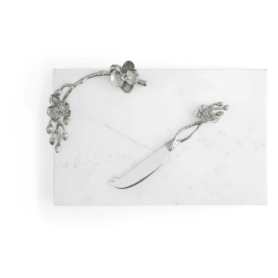 Доска для сыра с ножом Michael Aram Белая орхидея 32х21 см, мрамор, сталь, никелирование