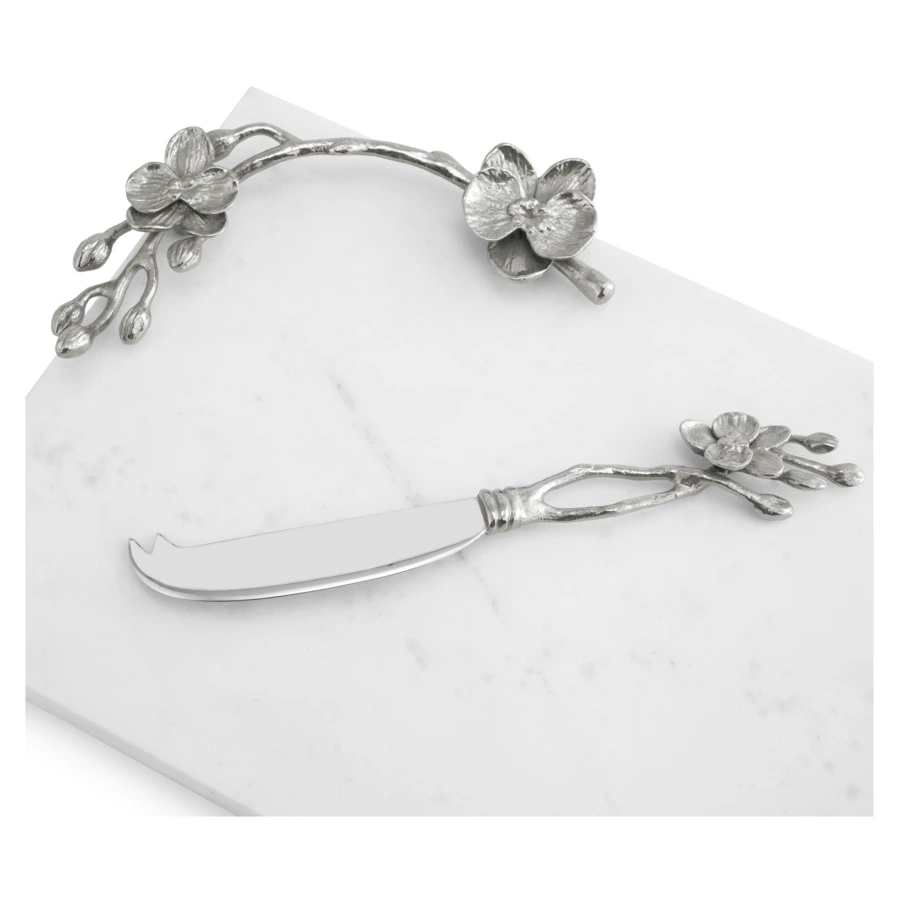 Доска для сыра с ножом Michael Aram Белая орхидея 32х21 см, мрамор, сталь, никелирование