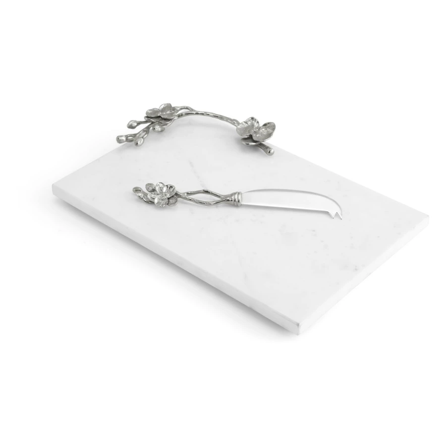 Доска для сыра с ножом Michael Aram Белая орхидея 32х21 см, мрамор, сталь, никелирование