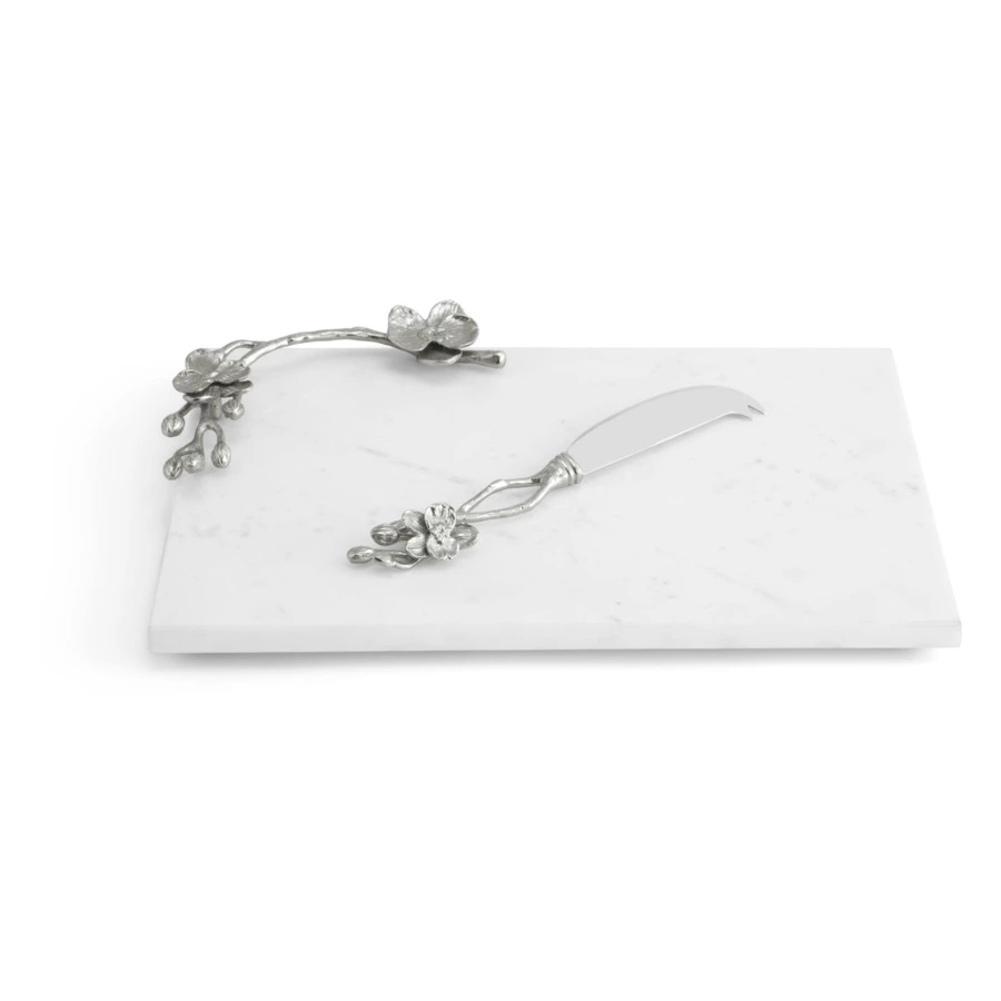 Доска для сыра с ножом Michael Aram Белая орхидея 32х21 см, мрамор, сталь, никелирование