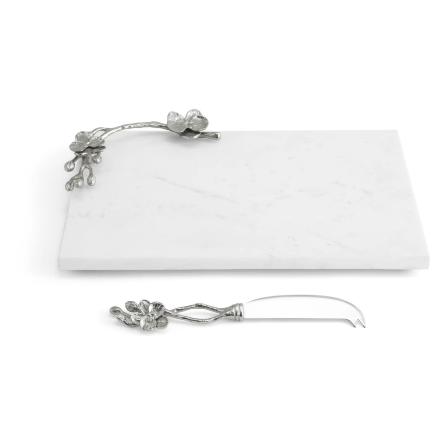 Доска для сыра с ножом Michael Aram Белая орхидея 32х21 см, мрамор, сталь, никелирование