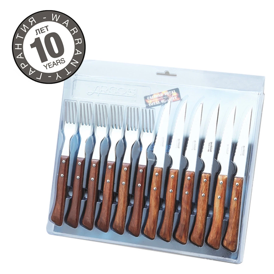 Набор столовых приборов Arcos Steak Knives на 6 персон 12 предметов, нержавеющая сталь, дерево