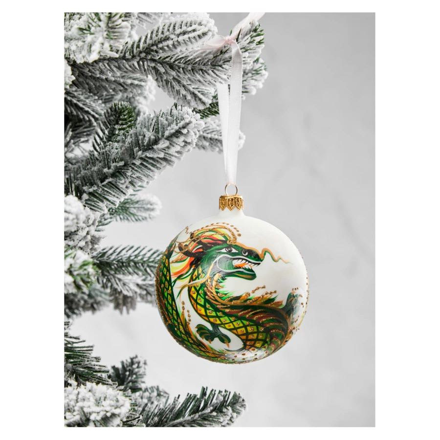 Игрушка елочная шар Bartosh Восточный дракон №4 10х10 см, стекло, зеленая, п/к