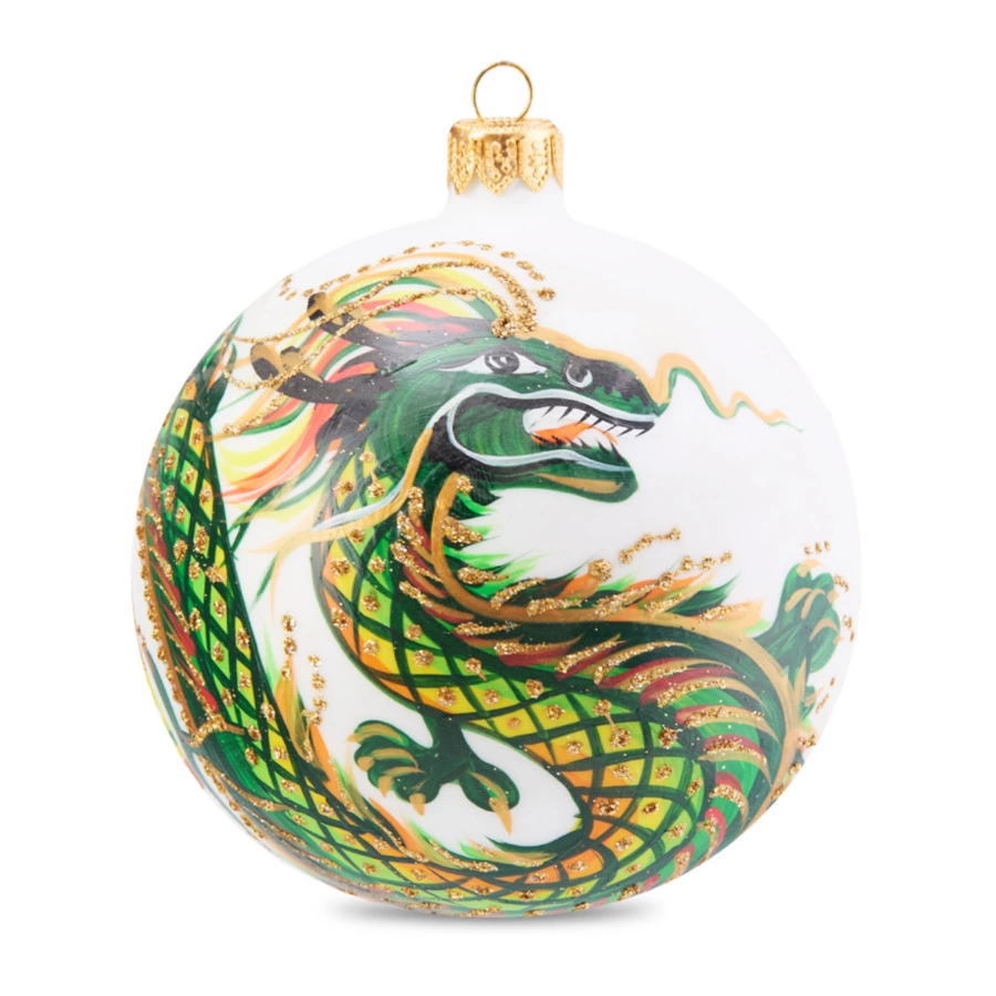 Игрушка елочная шар Bartosh Восточный дракон №4 10х10 см, стекло, зеленая, п/к