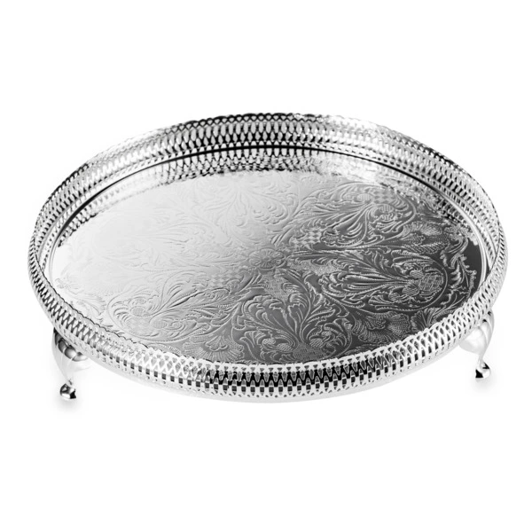 Блюдо круглое на ножках Queen Anne 28 см, высокий борт, сталь, посеребрение