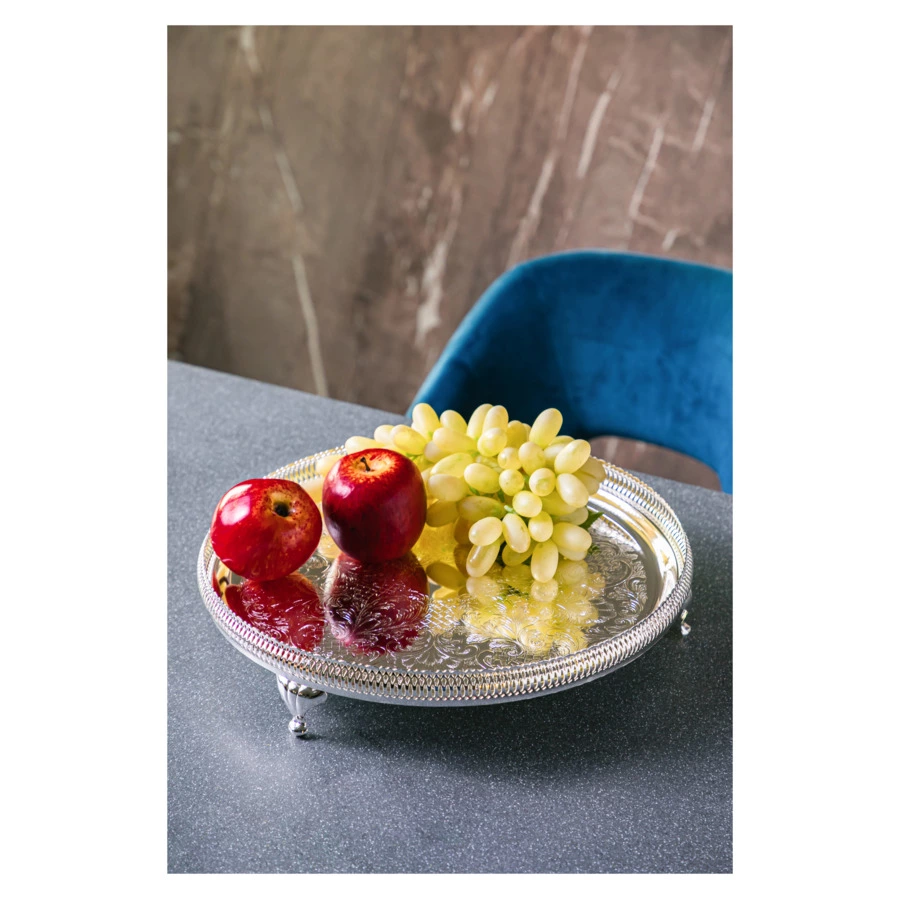 Блюдо круглое на ножках Queen Anne 35 см, высокий борт, сталь, посеребрение