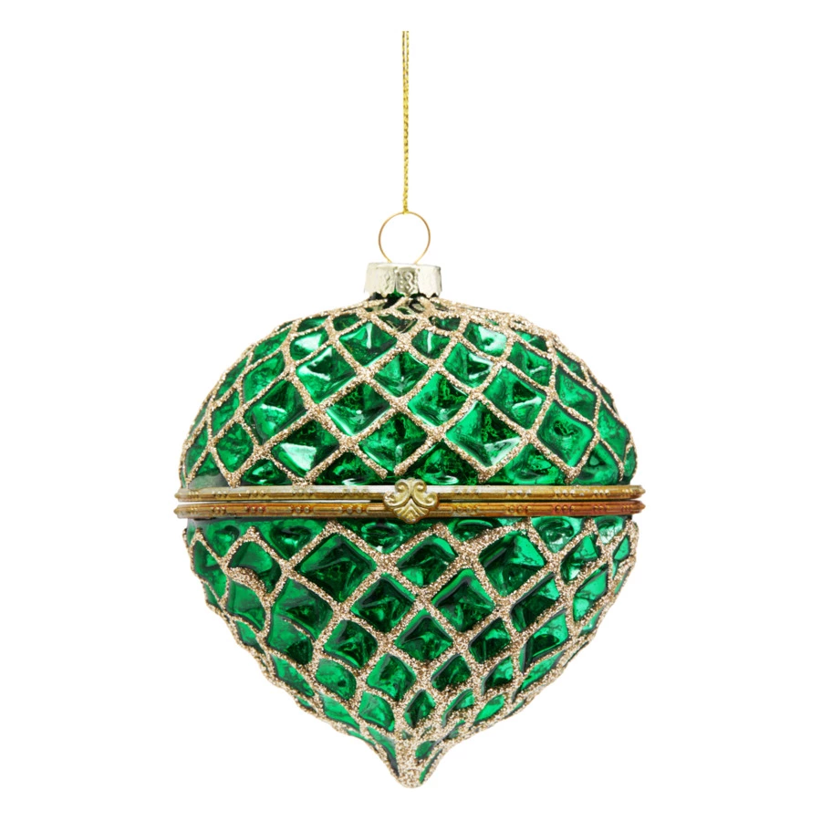 Игрушка елочная шар Best decor place Шкатулка 10 см, стекло, темно-зеленая
