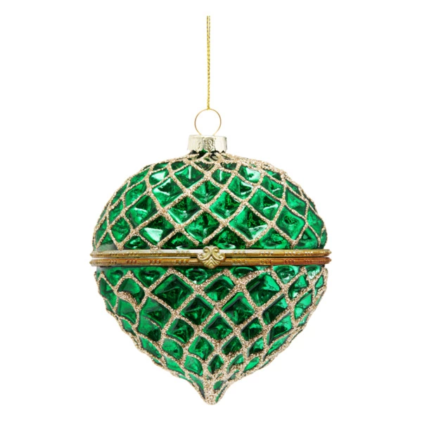 Игрушка елочная шар Best decor place Шкатулка 10 см, стекло, темно-зеленая