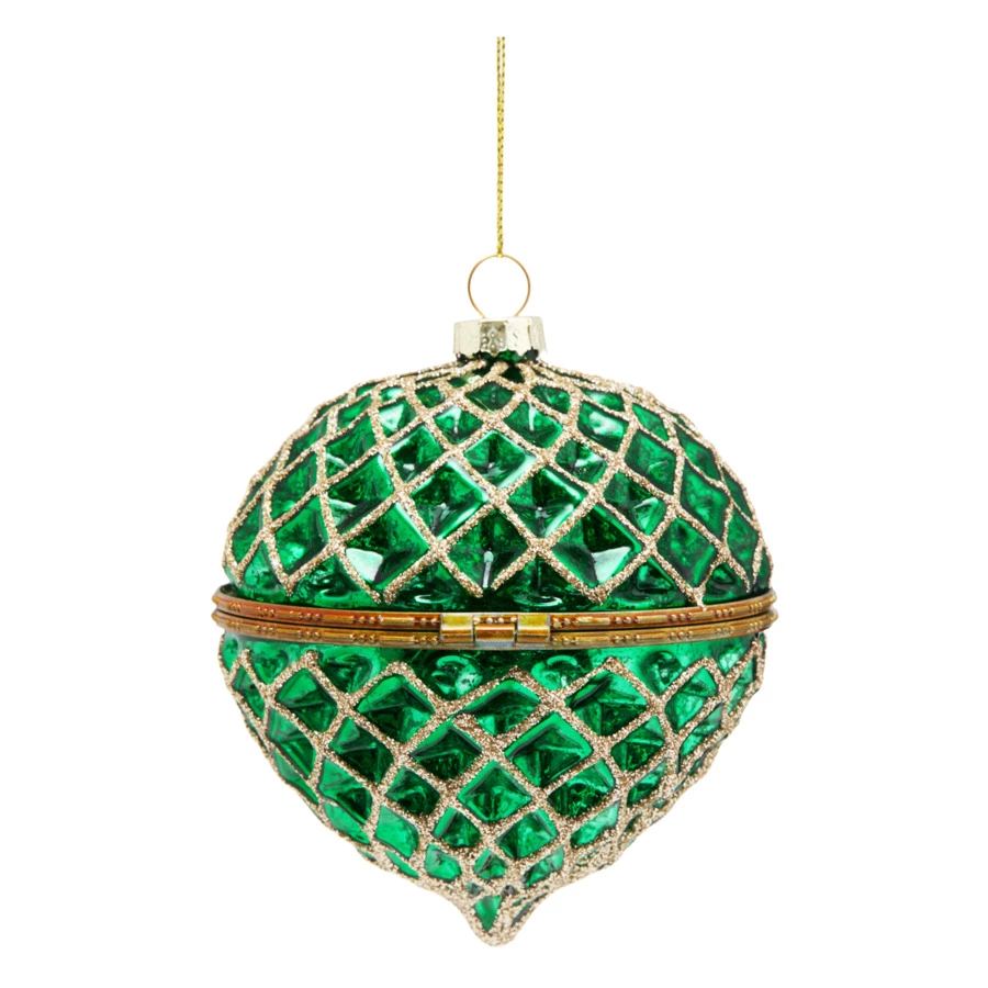 Игрушка елочная шар Best decor place Шкатулка 10 см, стекло, темно-зеленая