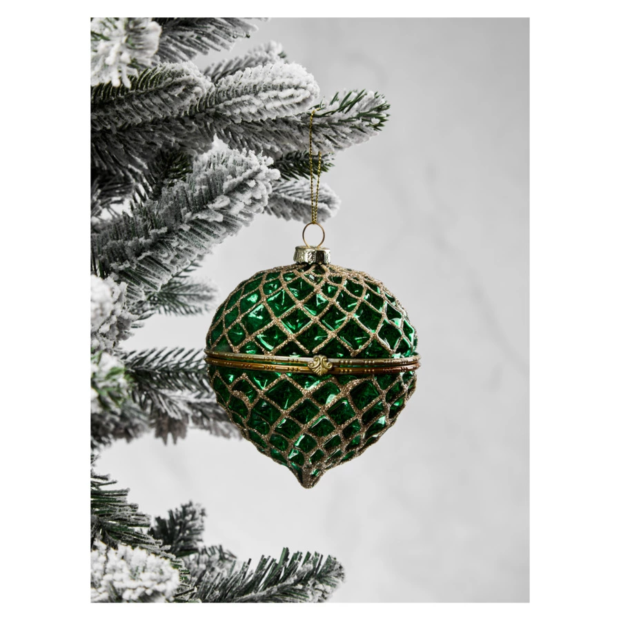 Игрушка елочная шар Best decor place Шкатулка 10 см, стекло, темно-зеленая