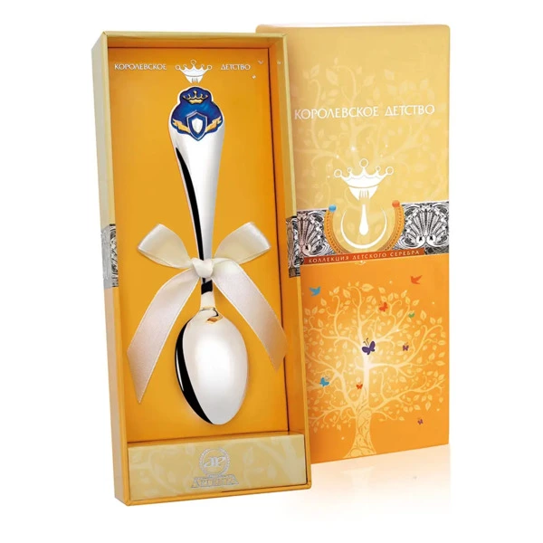 Ложка детская в футляре АргентА Королевское детство Принц с эмалью 29,32 г, серебро 925