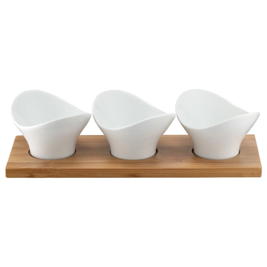 Набор для сервировки закусок Weis 3 предмета: 2 розетки на подставке, 27х10 см, фарфор, бамбук, п/к