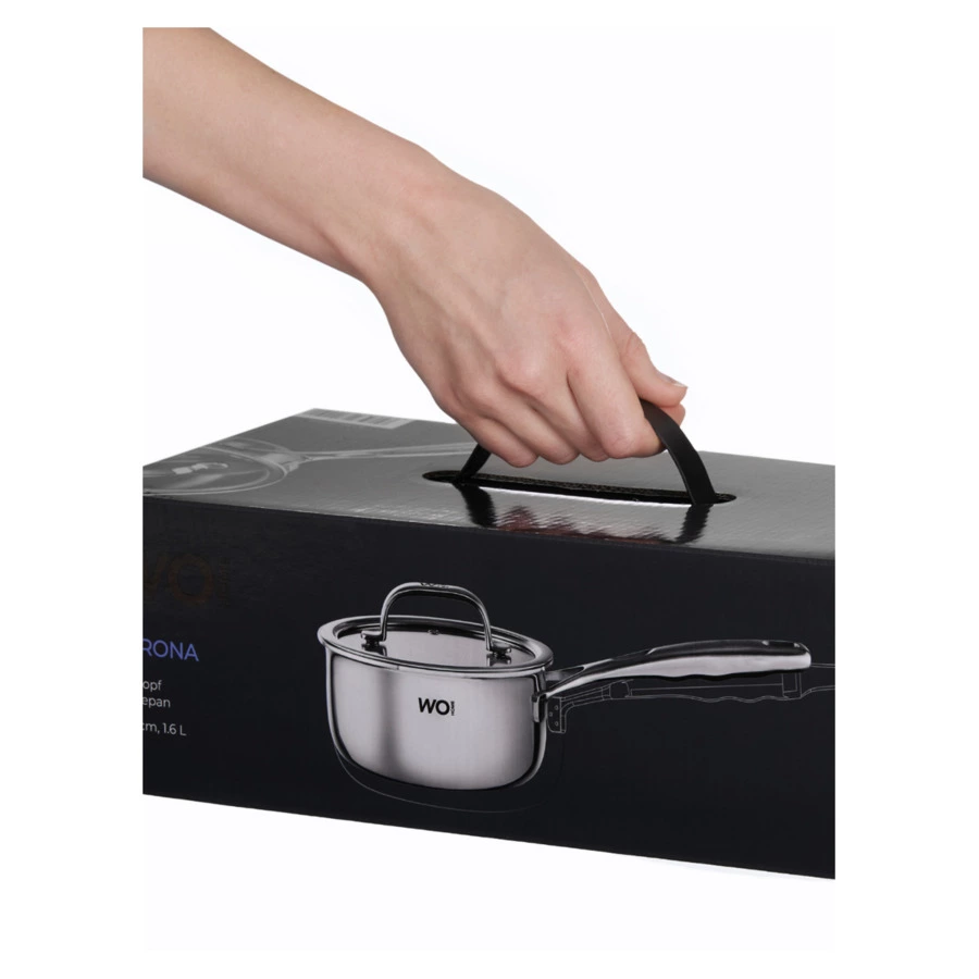 Ковш со стеклянной крышкой WO HOME Verona 1,6 л, 16x8 см, сталь нержавеющая 18/10, п/к