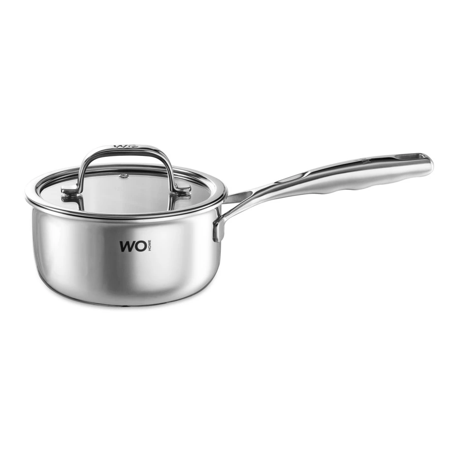 Ковш со стеклянной крышкой WO HOME Verona 1,6 л, 16x8 см, сталь нержавеющая 18/10, п/к