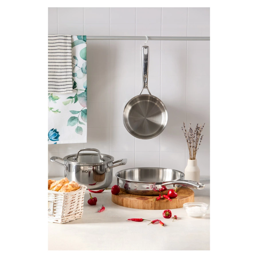 Ковш со стеклянной крышкой WO HOME Verona 1,6 л, 16x8 см, сталь нержавеющая 18/10, п/к