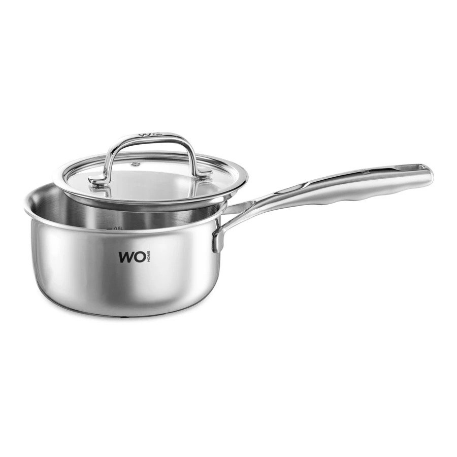 Ковш со стеклянной крышкой WO HOME Verona 1,6 л, 16x8 см, сталь нержавеющая 18/10, п/к