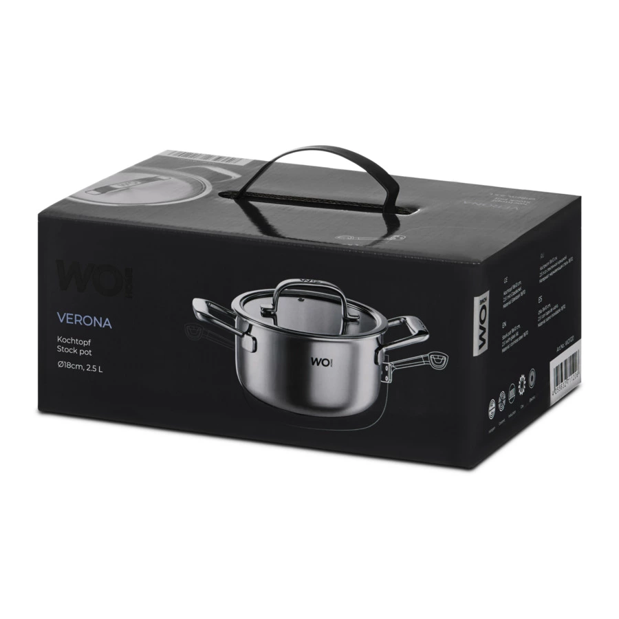 Кастрюля со стеклянной крышкой WO HOME Verona 2,5 л, 18х10 см, сталь нержавеющая 18/10, п/к