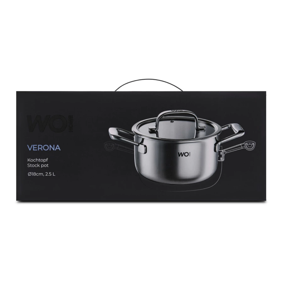 Кастрюля со стеклянной крышкой WO HOME Verona 2,5 л, 18х10 см, сталь нержавеющая 18/10, п/к