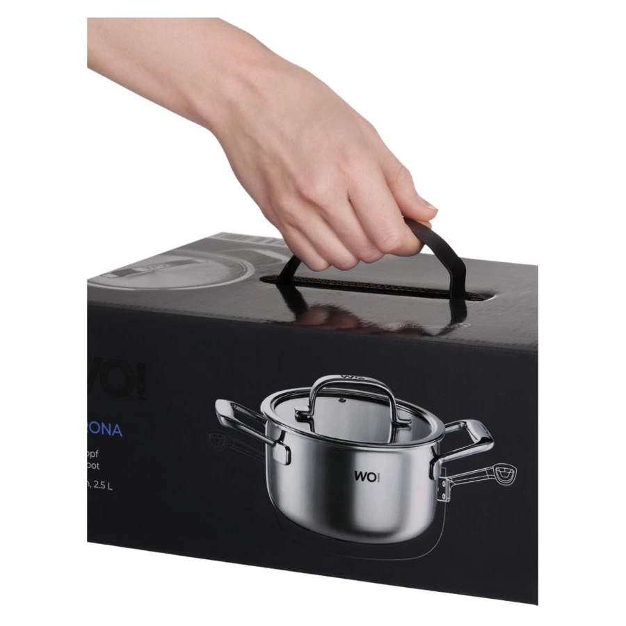 Кастрюля со стеклянной крышкой WO HOME Verona 2,5 л, 18х10 см, сталь нержавеющая 18/10, п/к