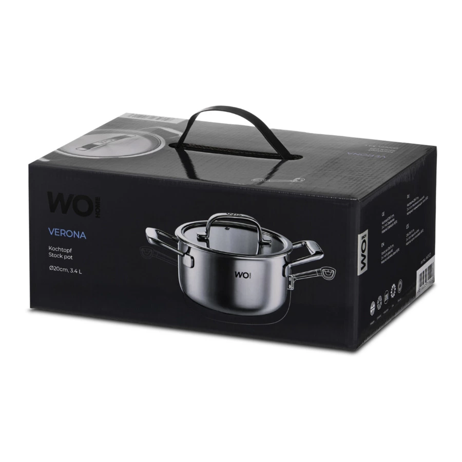 Кастрюля со стеклянной крышкой WO HOME Verona 3,4 л, 20х11 см, сталь нержавеющая 18/10, п/к