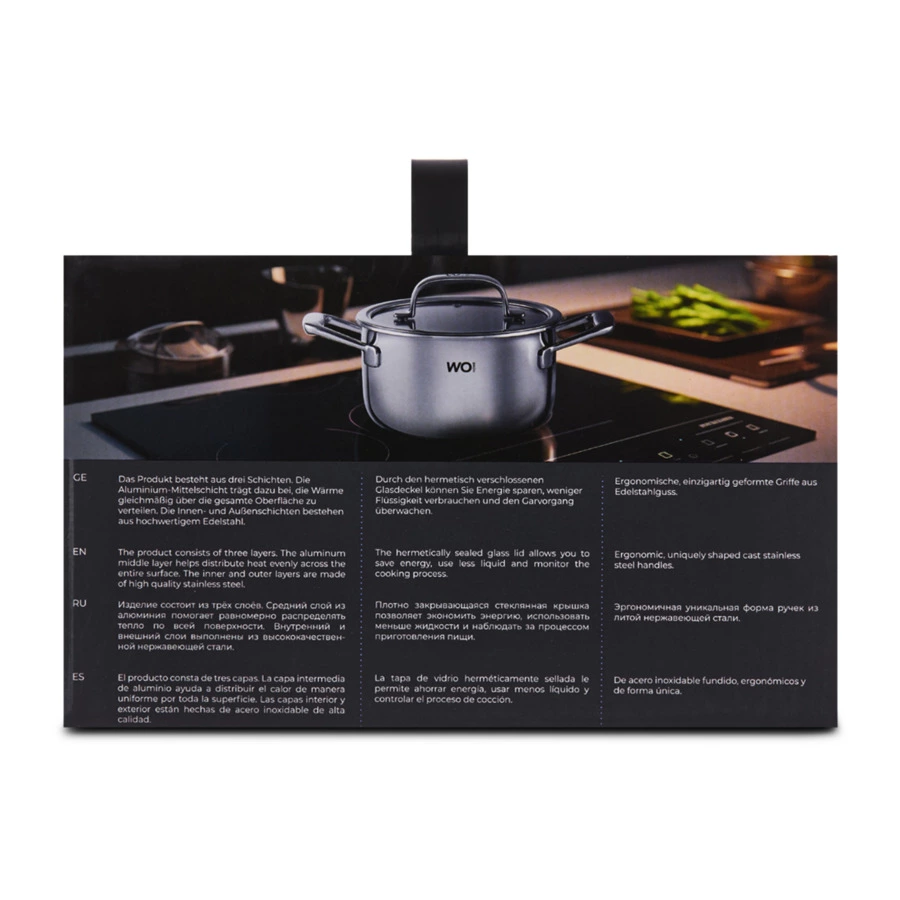 Кастрюля со стеклянной крышкой WO HOME Verona 3,4 л, 20х11 см, сталь нержавеющая 18/10, п/к
