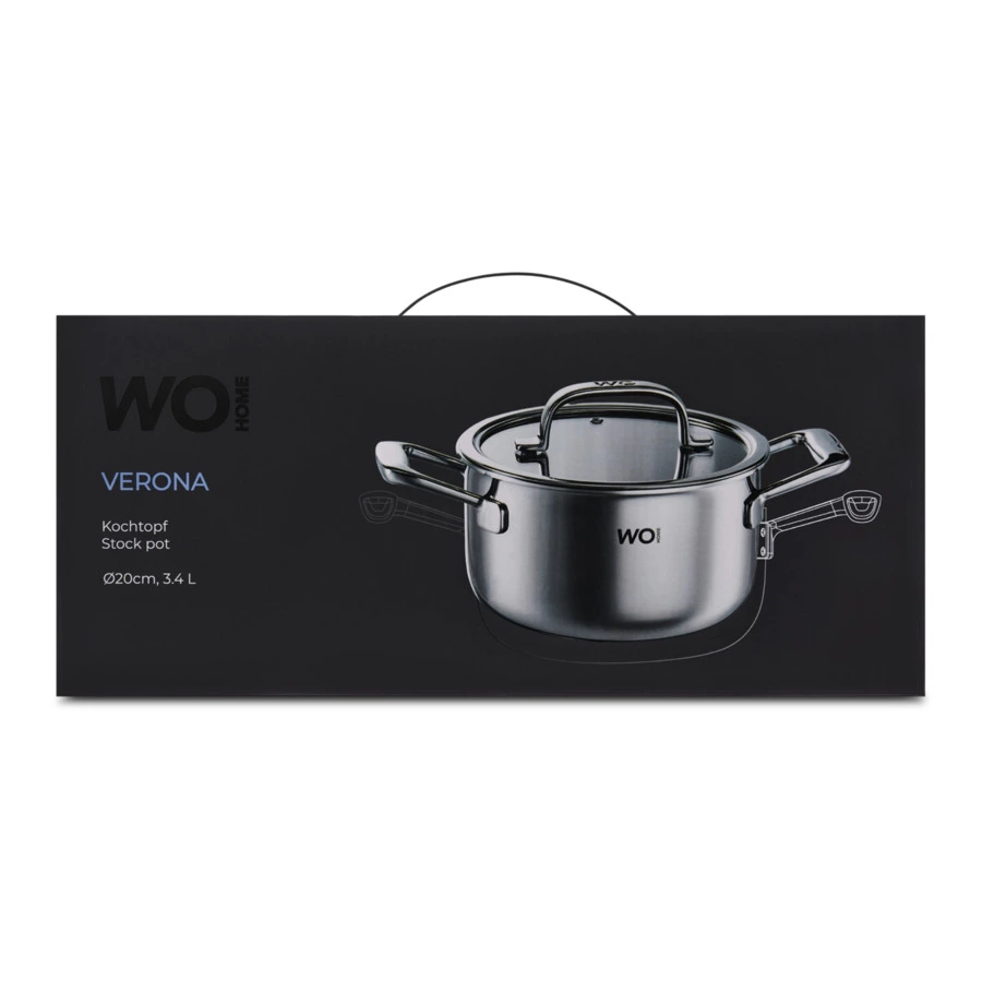 Кастрюля со стеклянной крышкой WO HOME Verona 3,4 л, 20х11 см, сталь нержавеющая 18/10, п/к