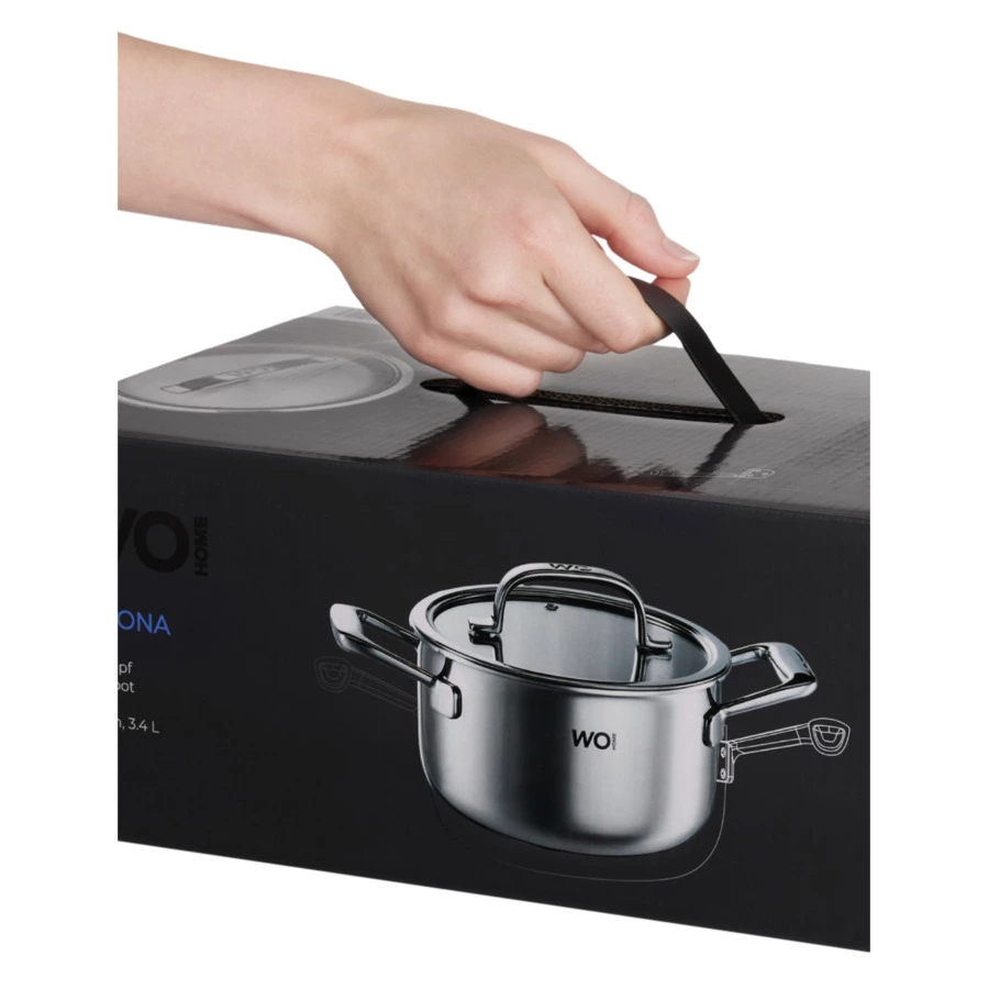 Кастрюля со стеклянной крышкой WO HOME Verona 3,4 л, 20х11 см, сталь нержавеющая 18/10, п/к