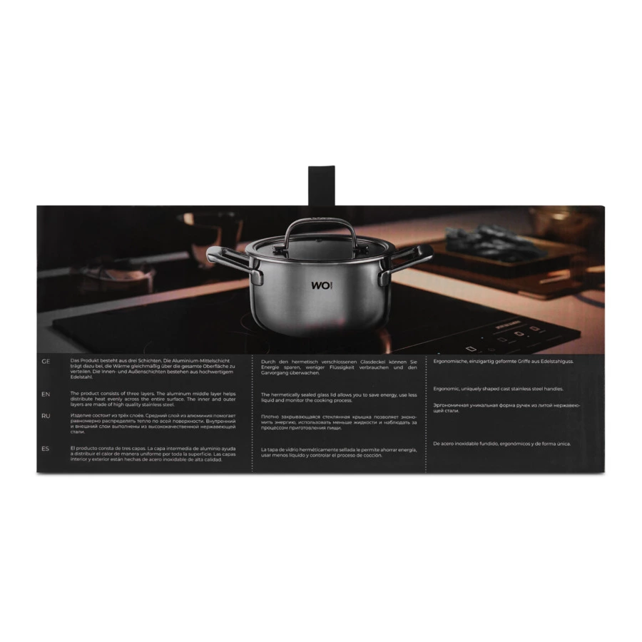 Кастрюля со стеклянной крышкой WO HOME Verona 5,6 л, 24х12,5 см, сталь нержавеющая 18/10, п/к