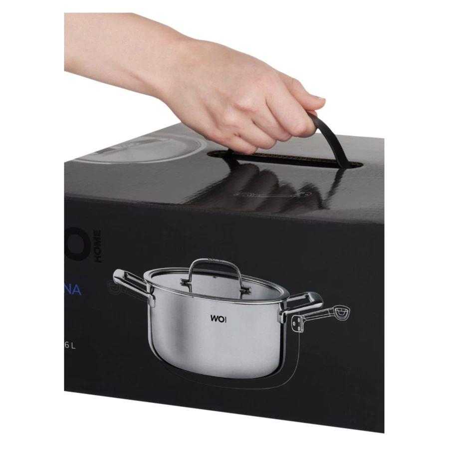 Кастрюля со стеклянной крышкой WO HOME Verona 5,6 л, 24х12,5 см, сталь нержавеющая 18/10, п/к