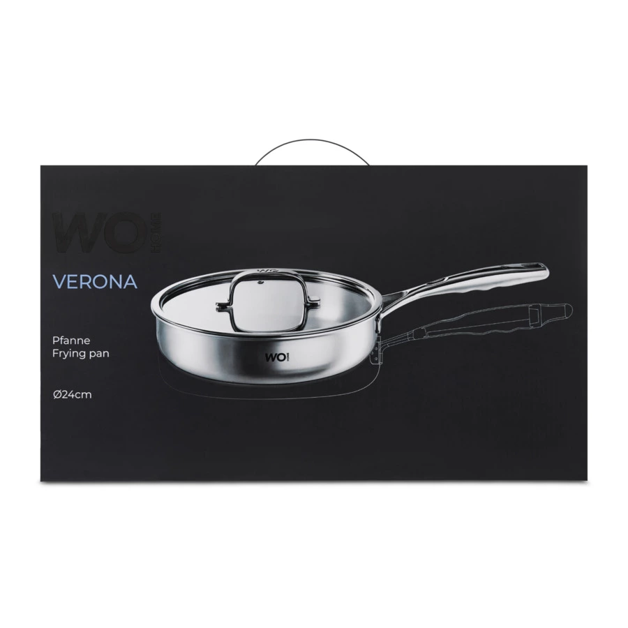 Сковорода со стеклянной крышкой WO HOME Verona 24х5,5 см, сталь нержавеющая, п/к