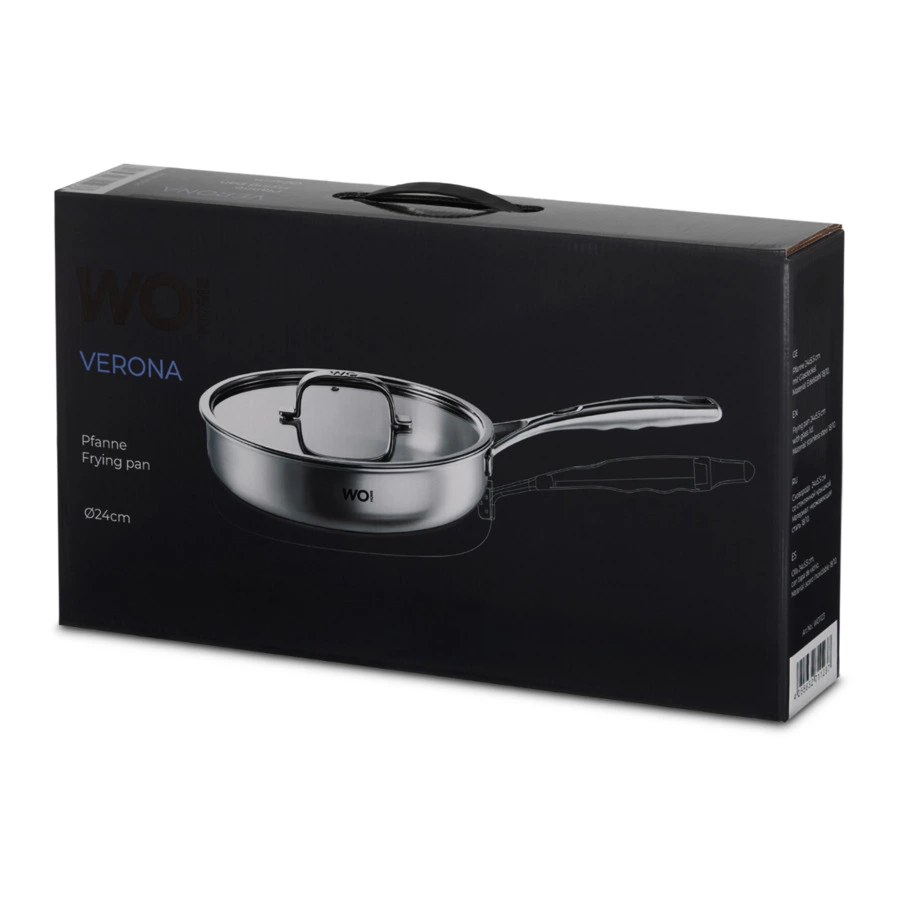 Сковорода со стеклянной крышкой WO HOME Verona 24х5,5 см, сталь нержавеющая, п/к