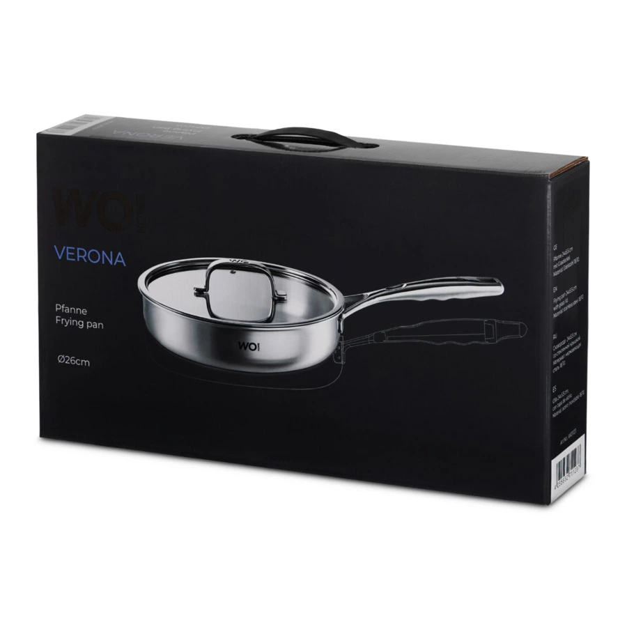 Сковорода со стеклянной крышкой WO HOME Verona 26х6 см, сталь нержавеющая, п/к