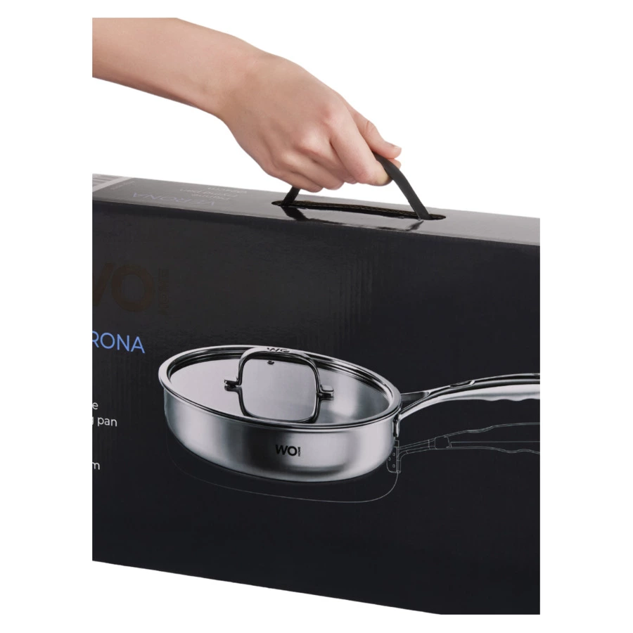 Сковорода со стеклянной крышкой WO HOME Verona 26х6 см, сталь нержавеющая, п/к