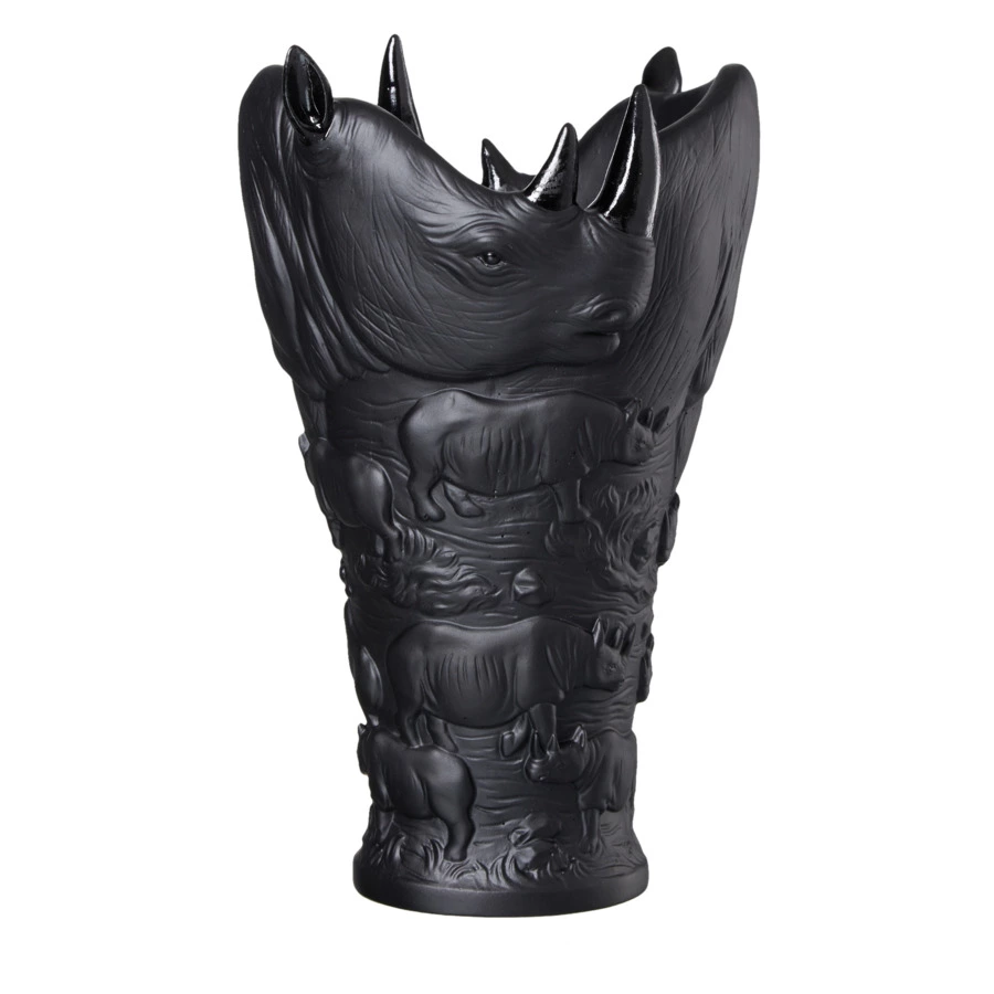 Ваза настольная Decor de Table Pate de Verre Cristal Носорог 30 см, хрустальное тесто, черная, п/к