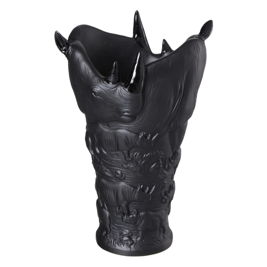 Ваза настольная Decor de Table Pate de Verre Cristal Носорог 30 см, хрустальное тесто, черная, п/к