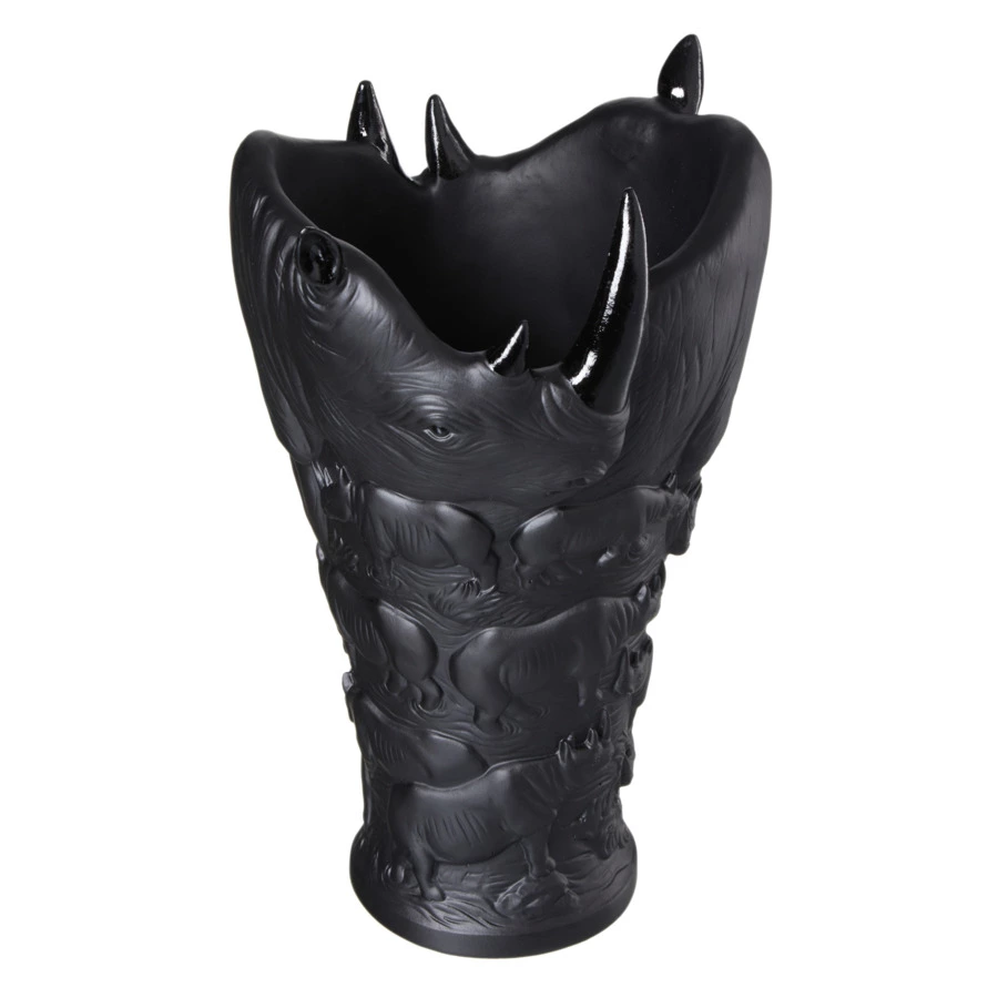 Ваза настольная Decor de Table Pate de Verre Cristal Носорог 30 см, хрустальное тесто, черная, п/к