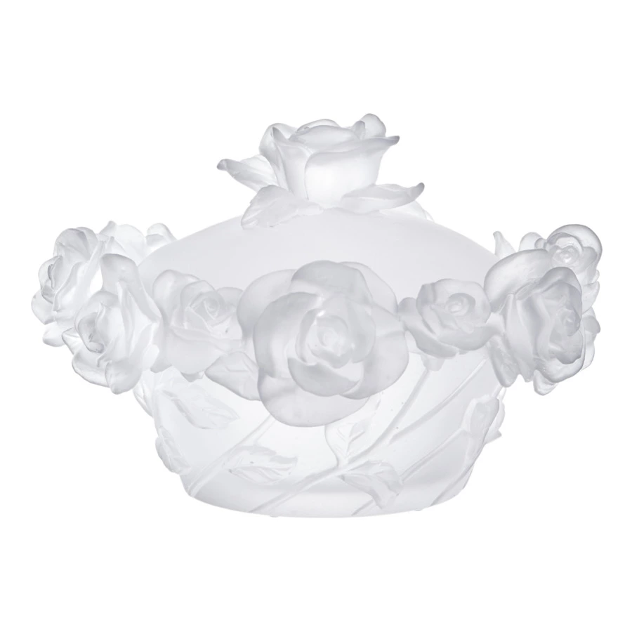 Конфетница с крышкой Decor de Table Pate de Verre Cristal Роза 17 см, хрустальное тесто, белая, п/к