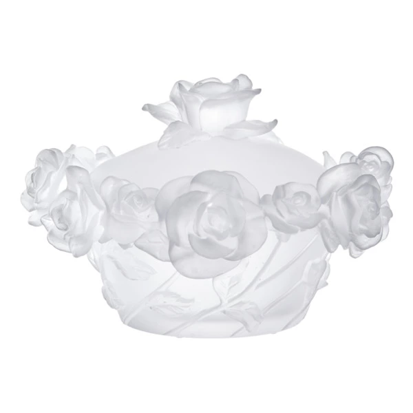 Конфетница с крышкой Decor de Table Pate de Verre Cristal Роза 17 см, хрустальное тесто, белая, п/к