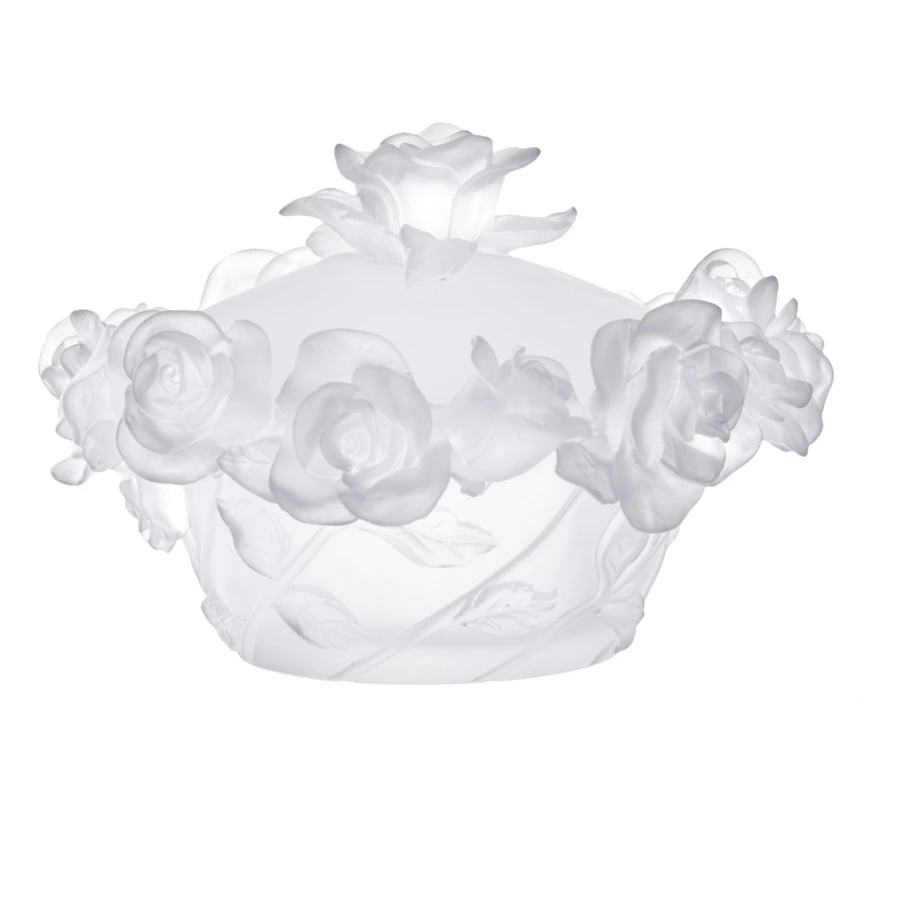 Конфетница с крышкой Decor de Table Pate de Verre Cristal Роза 17 см, хрустальное тесто, белая, п/к