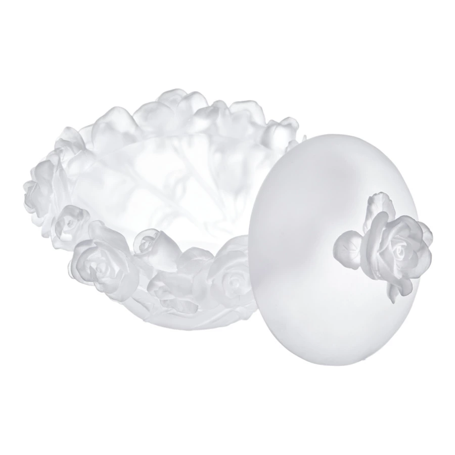 Конфетница с крышкой Decor de Table Pate de Verre Cristal Роза 17 см, хрустальное тесто, белая, п/к